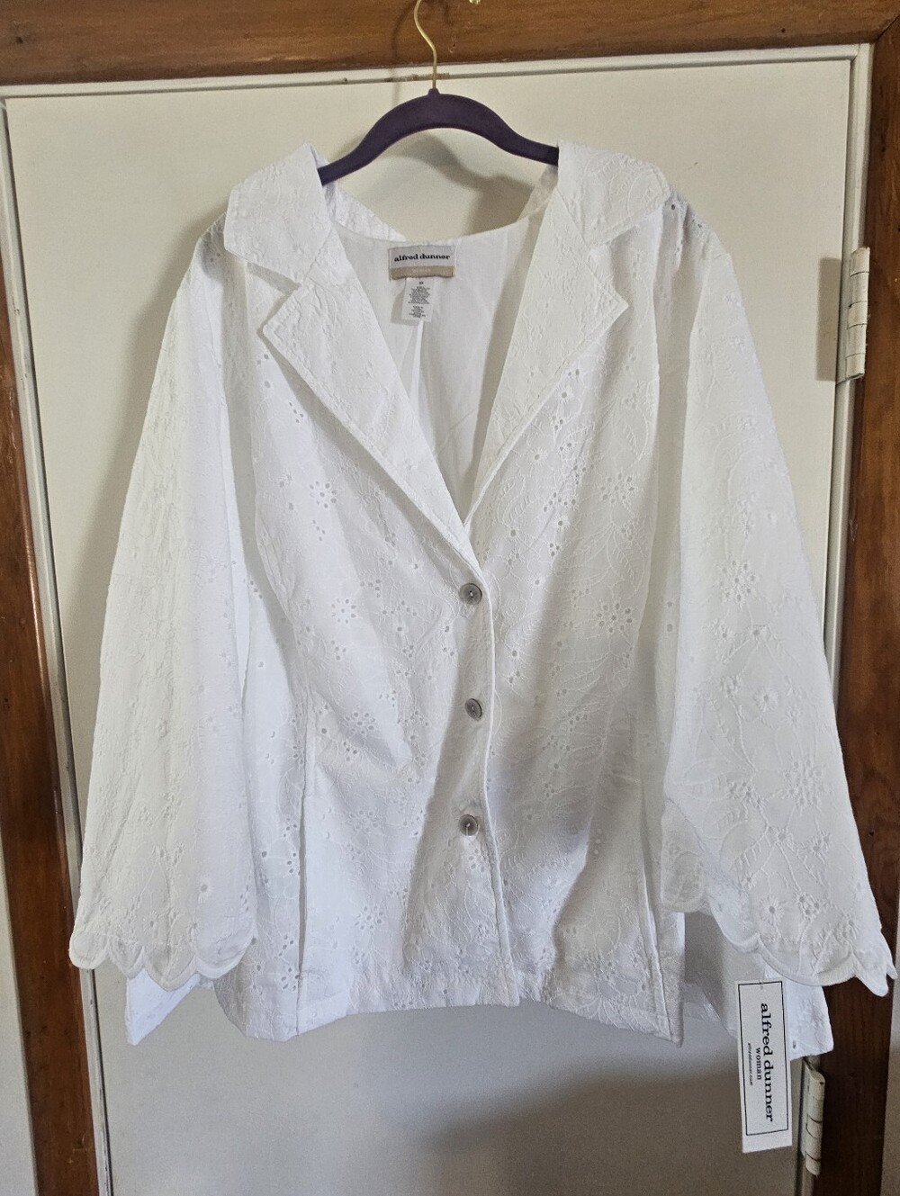 Alfred Dunner White 100% Cotton Eyelet Blazer Women's 3x NWT Cottagecore